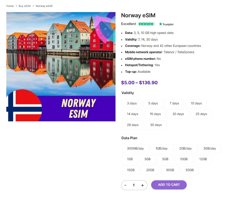 Norway eSIM data plans