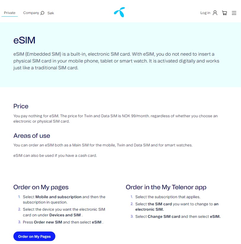 Does Telenor offers eSIM for Norway tourists